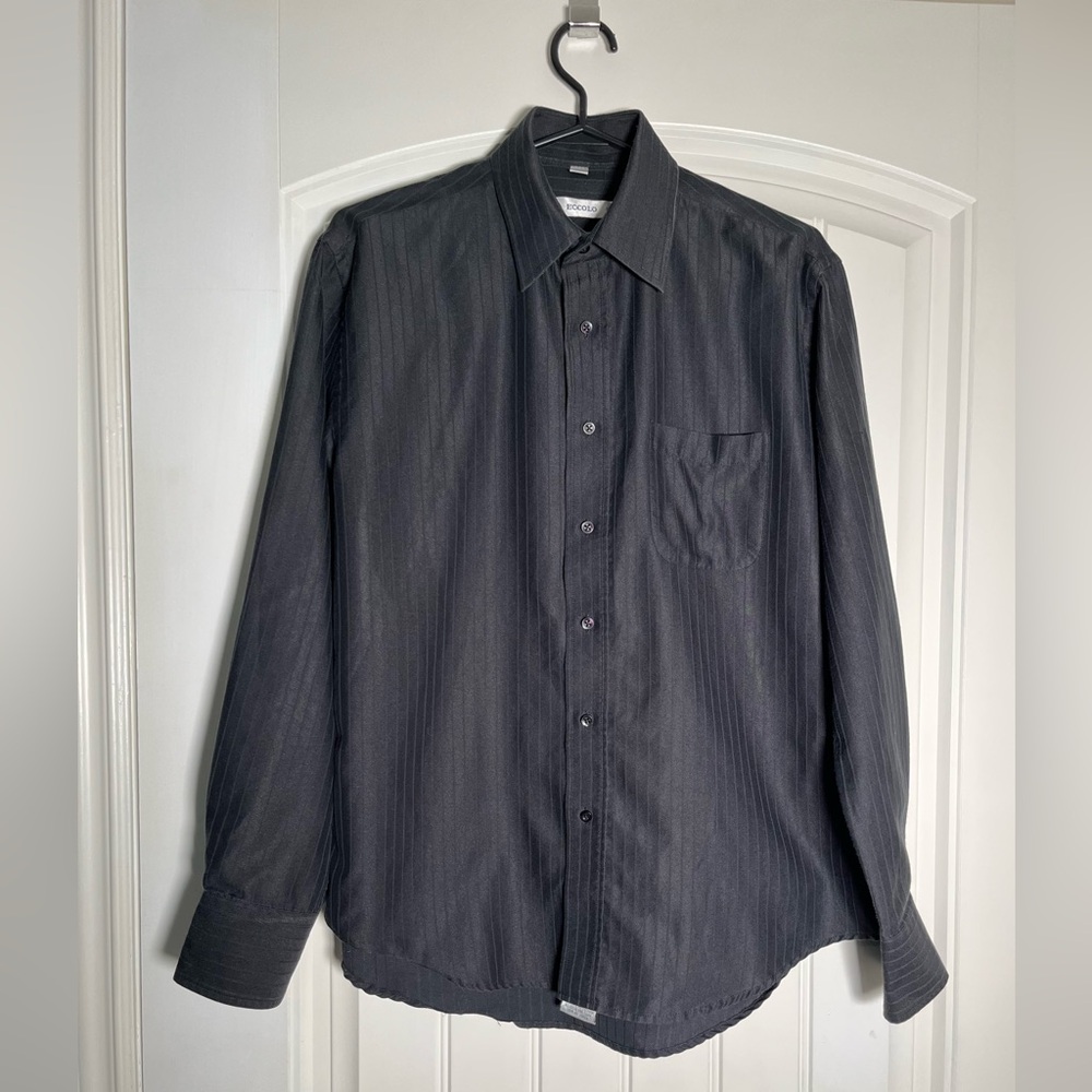 Men's Black Striped long sleeved dress shirt